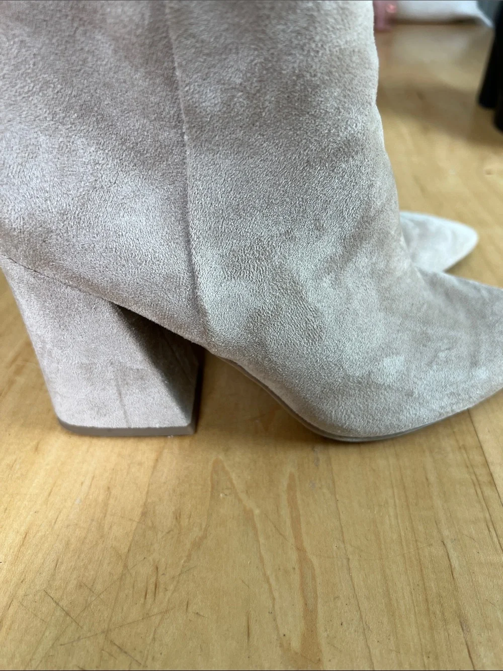 Womens Taupe Faux Suede Pointed-Toe Ankle Boots